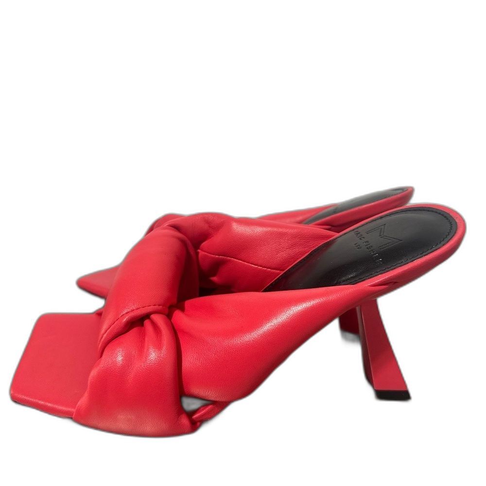 Marc Fisher Heeled Sandal 7 Mule Slip Square Toe Vacation Bright Red Dellian - Picture 3 of 9
